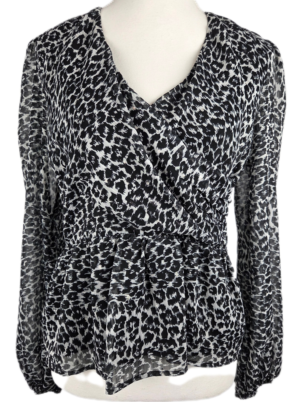The Kooples Leopard Print V-Neck Peplum Blouse - Faux Wrap Long Sleeve
